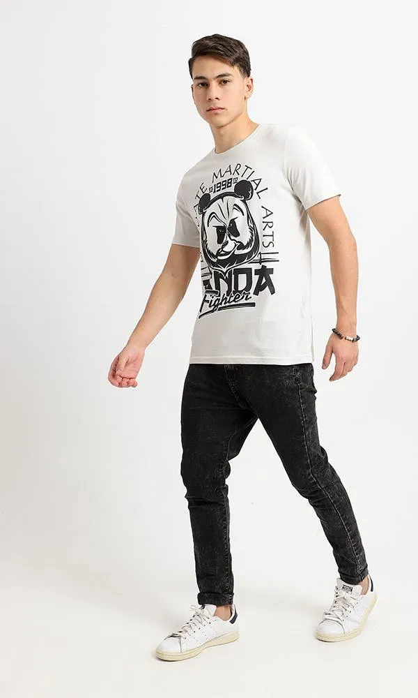 95519 Printed Panda Pale Grey Slip On Summer Tee