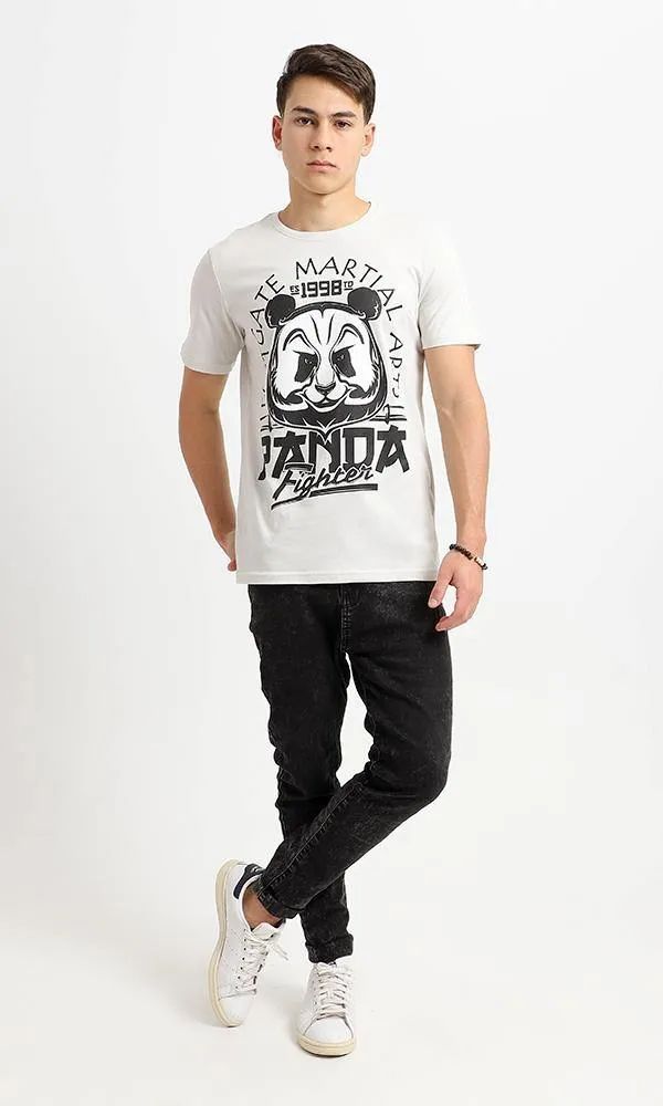 95519 Printed Panda Pale Grey Slip On Summer Tee