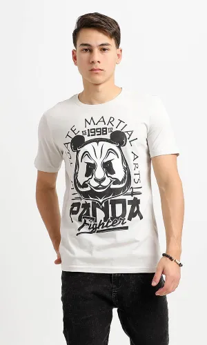 95519 Printed Panda Pale Grey Slip On Summer Tee