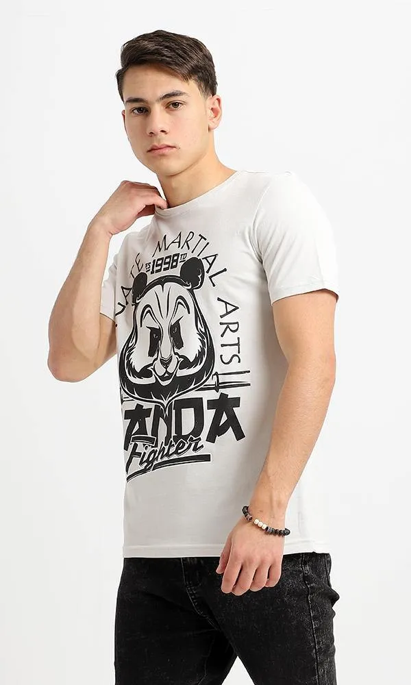 95519 Printed Panda Pale Grey Slip On Summer Tee