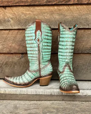 Corral Women's Jade Fluorescent Hand Painted Full Caiman Cowgirl Boots C3998