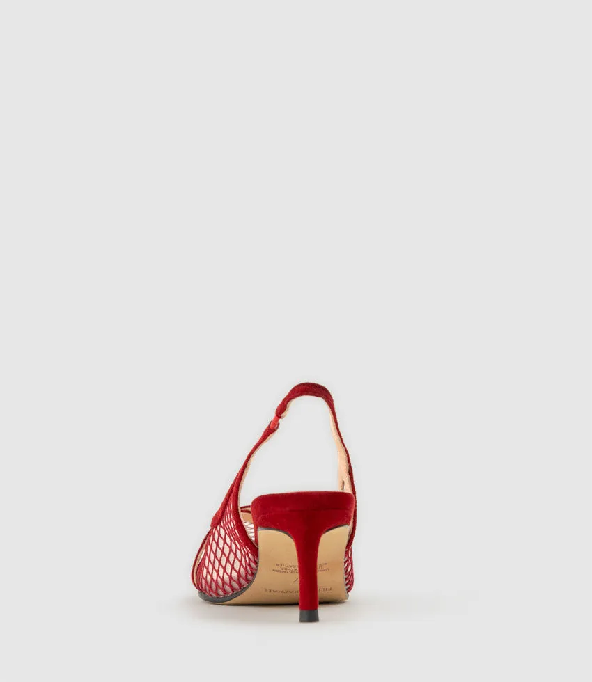DAWN55 Mesh Slingback with Strap in Cherry Suede