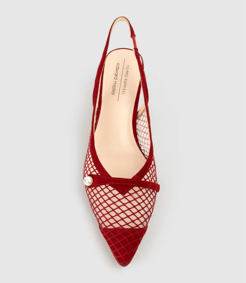 DAWN55 Mesh Slingback with Strap in Cherry Suede