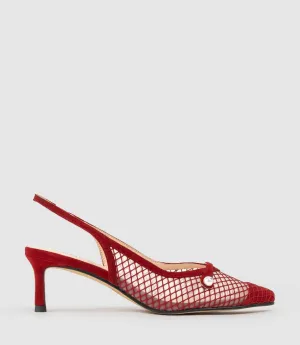 DAWN55 Mesh Slingback with Strap in Cherry Suede