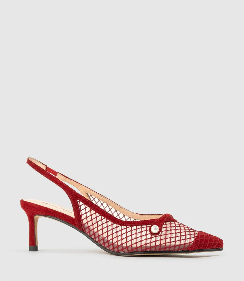 DAWN55 Mesh Slingback with Strap in Cherry Suede