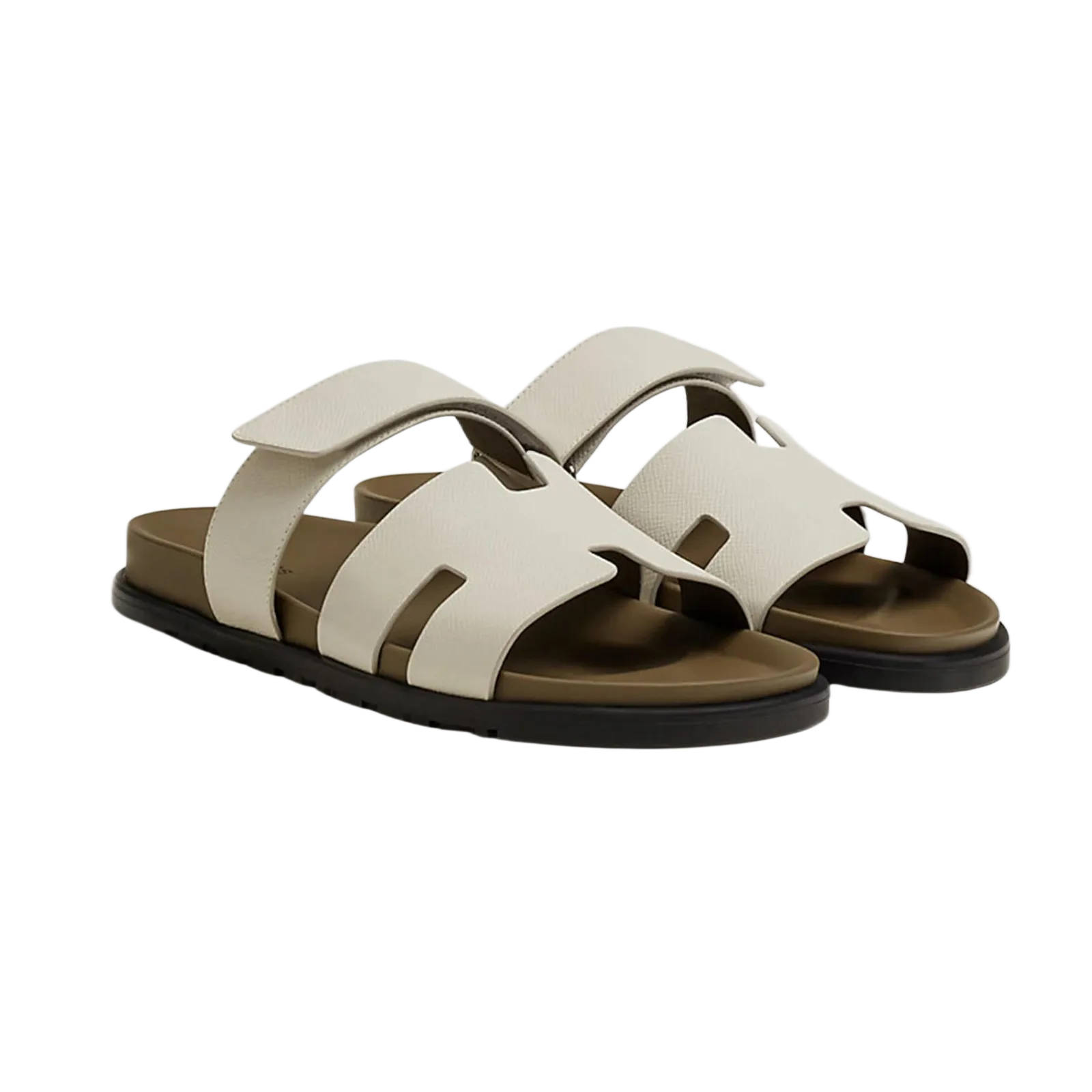 Hermes Chypre Sandal "Beige Glaise Vert Toundra Grained Leather"