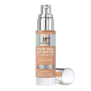 IT Cosmetics Your Skin But Better Foundation   Skincare, Medium Cool 34 - Hydrating Coverage - Minimizes Pores & Imperfections, Natural Radiant Finish - With Hyaluronic Acid - 1.0 fl oz