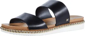 Sam Edelman Asha Black Vaquero Leather Slip On Open Round Toe Flat Slide Sandals