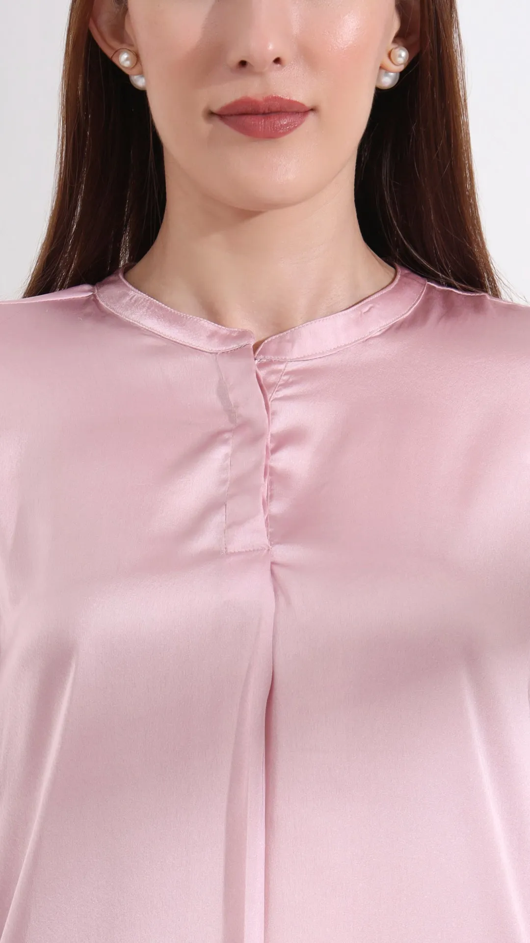 Summer Satin Light Pink Front Pleated Tunic