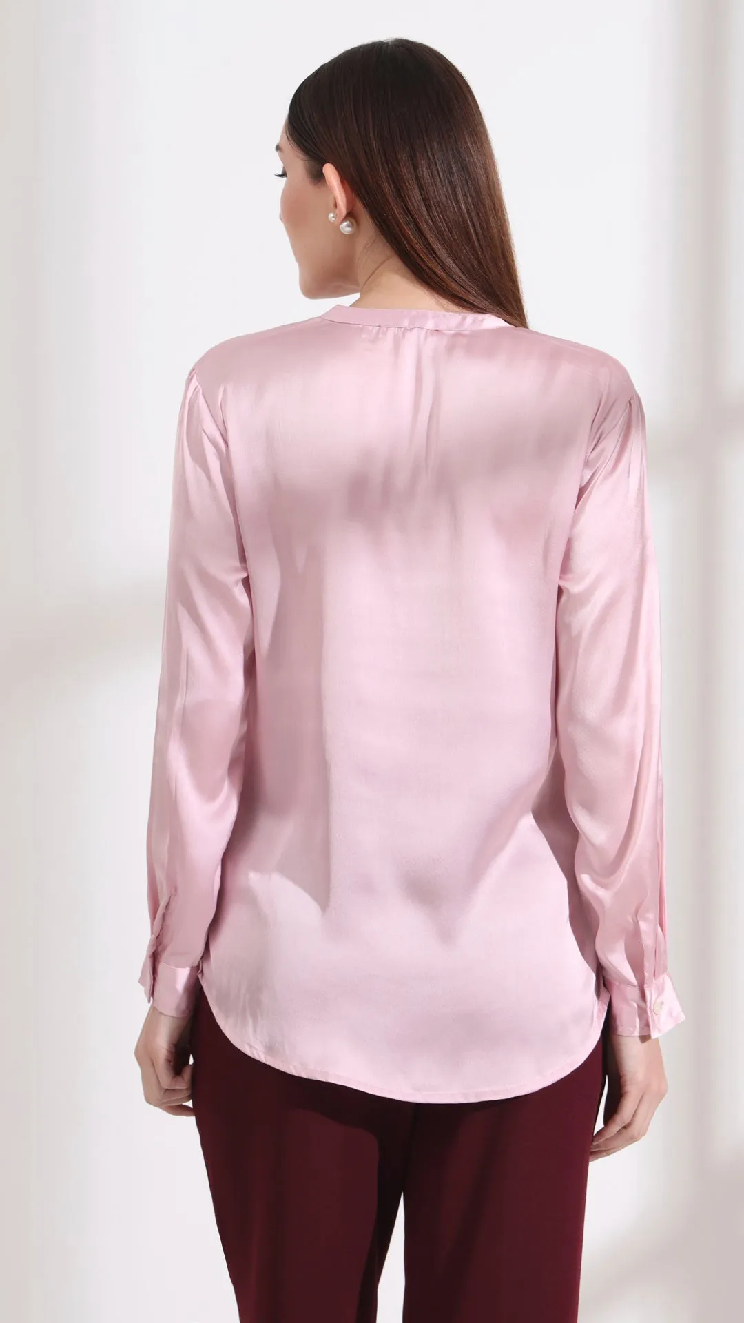 Summer Satin Light Pink Front Pleated Tunic
