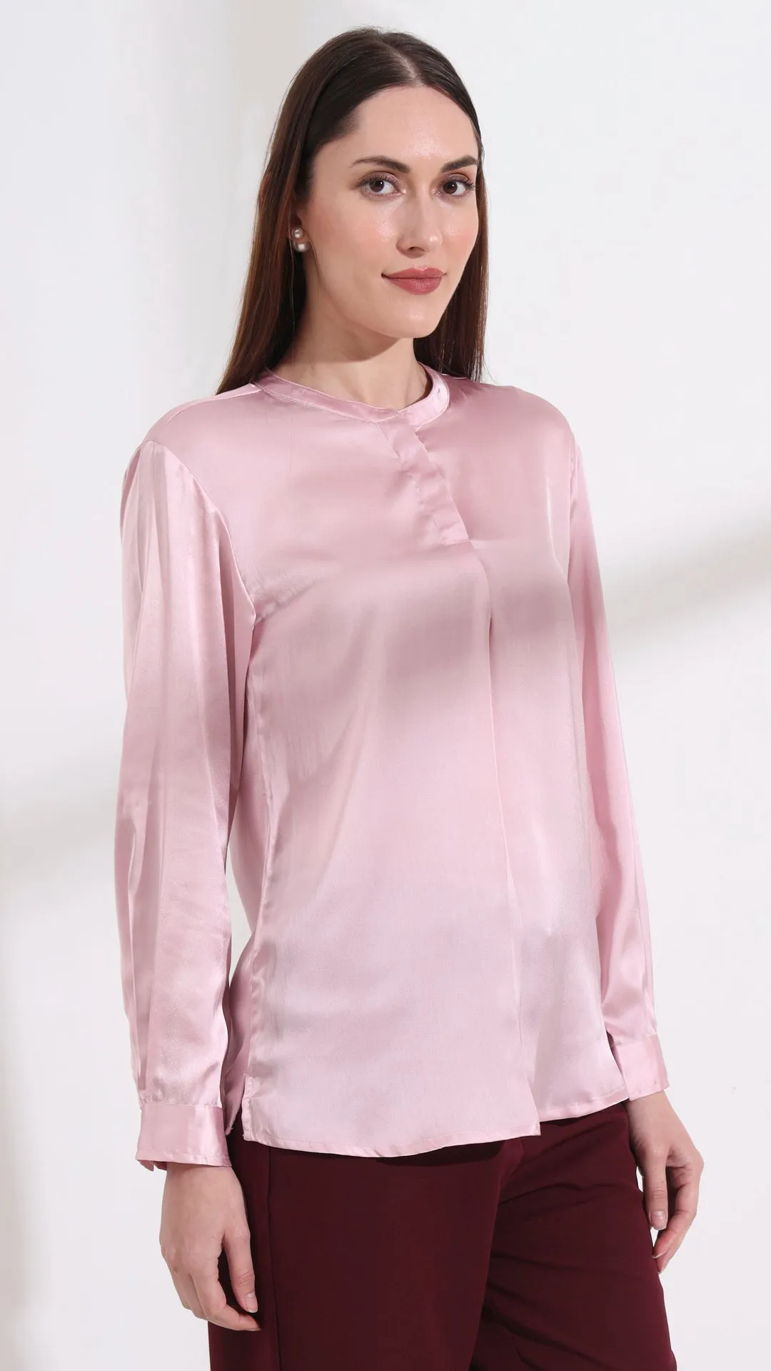 Summer Satin Light Pink Front Pleated Tunic