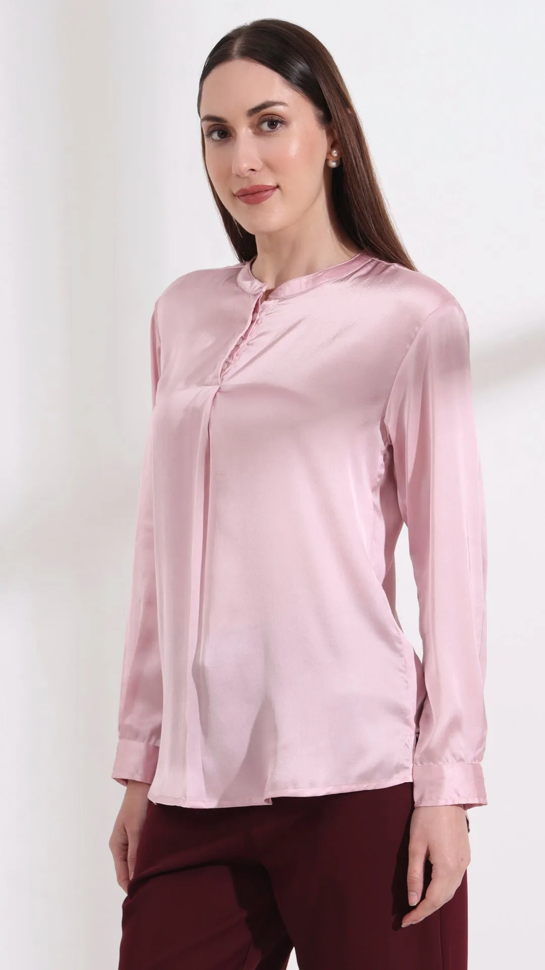 Summer Satin Light Pink Front Pleated Tunic