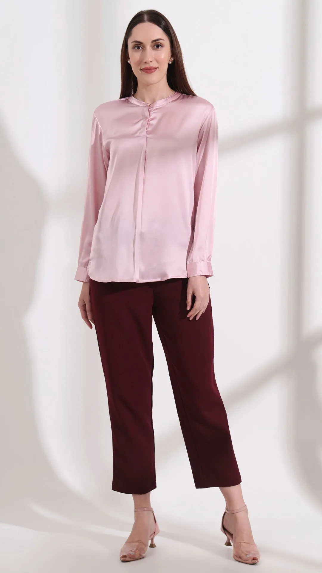 Summer Satin Light Pink Front Pleated Tunic