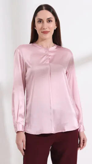 Summer Satin Light Pink Front Pleated Tunic