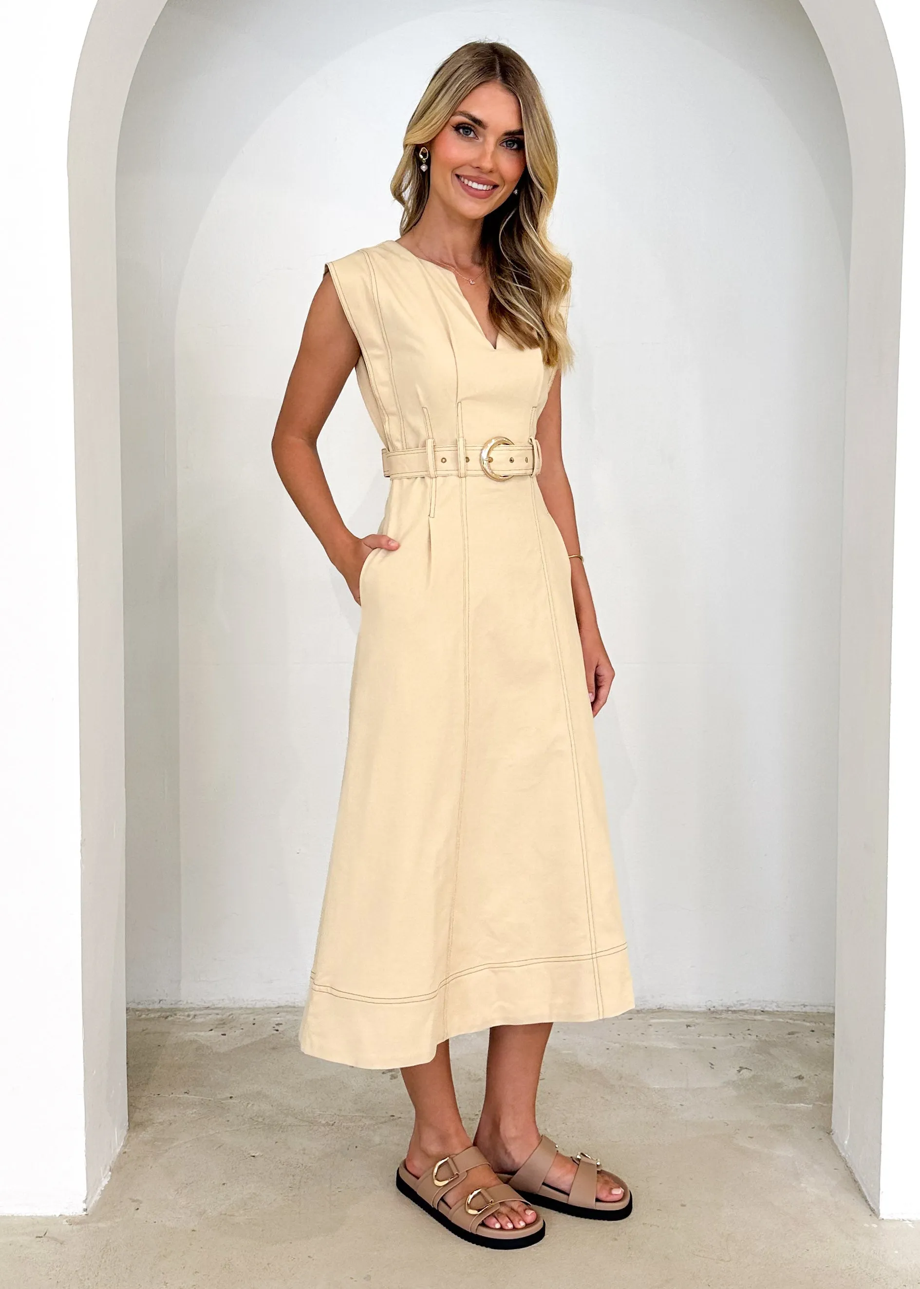 Tahnee Midi Dress - Beige