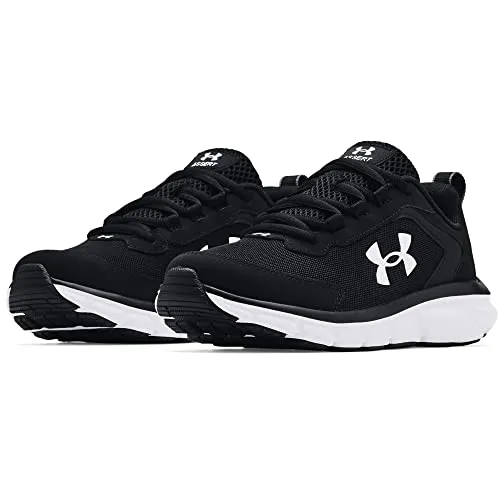 Under Armour boys Grade-school Assert 9 Running Shoe, Black/White, 5 Wide Big Kid US